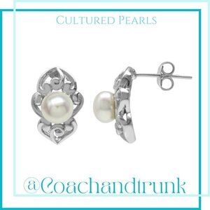 Freshwater White Pearl Sterling Silver Filigree Post Earrings NWT